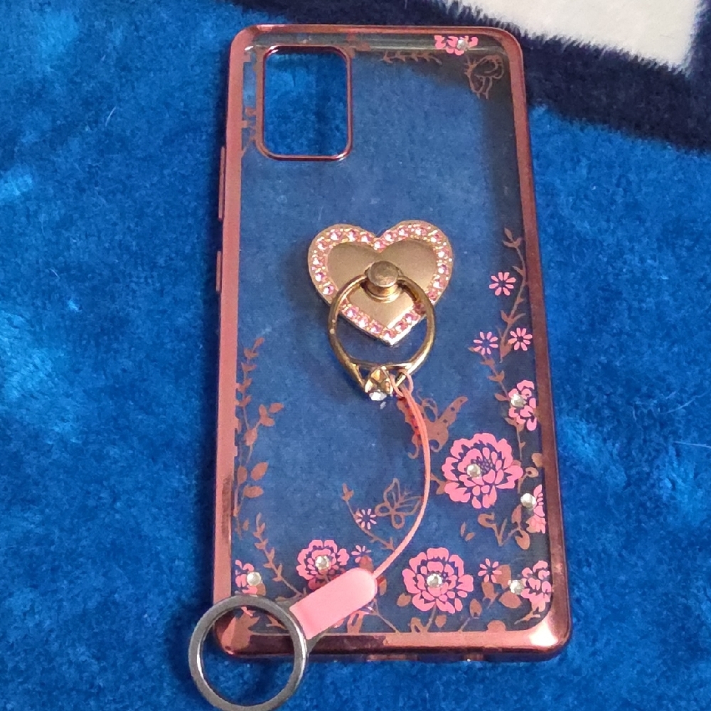 Stylish Clear Pink Floral Phone Case with Heart Ring Holder